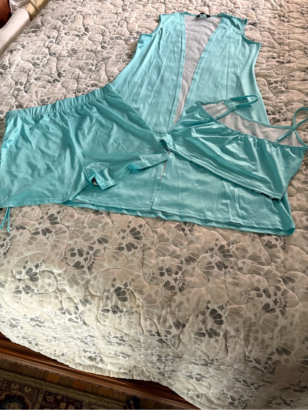 Light Blue Women's Sleepwear Set - Tank, Shorts & Cover-Up